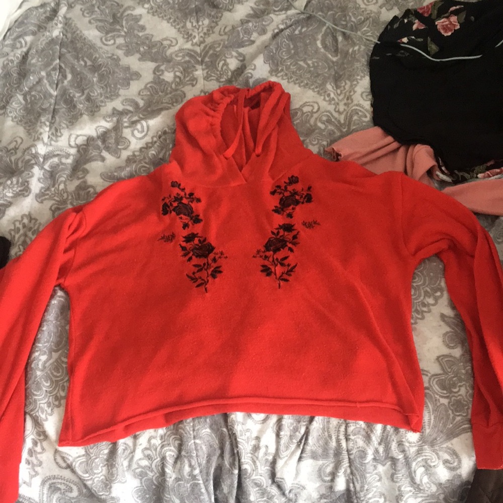 red cropped “hoodie” / sweatshirt